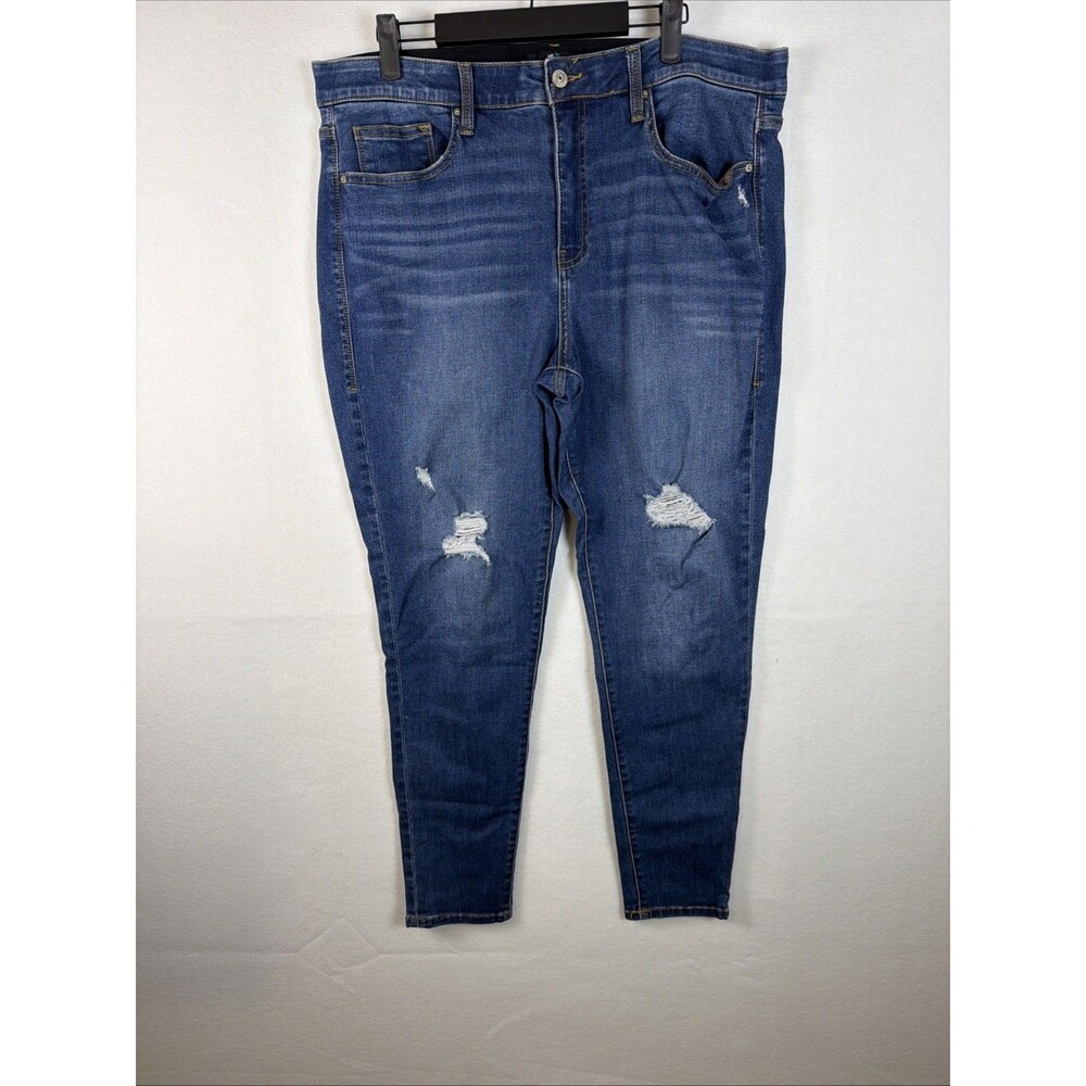 LuLaRoe Magic Waist Skinny Jeans Womens 34 Blue Distressed Stretch Denim Pants